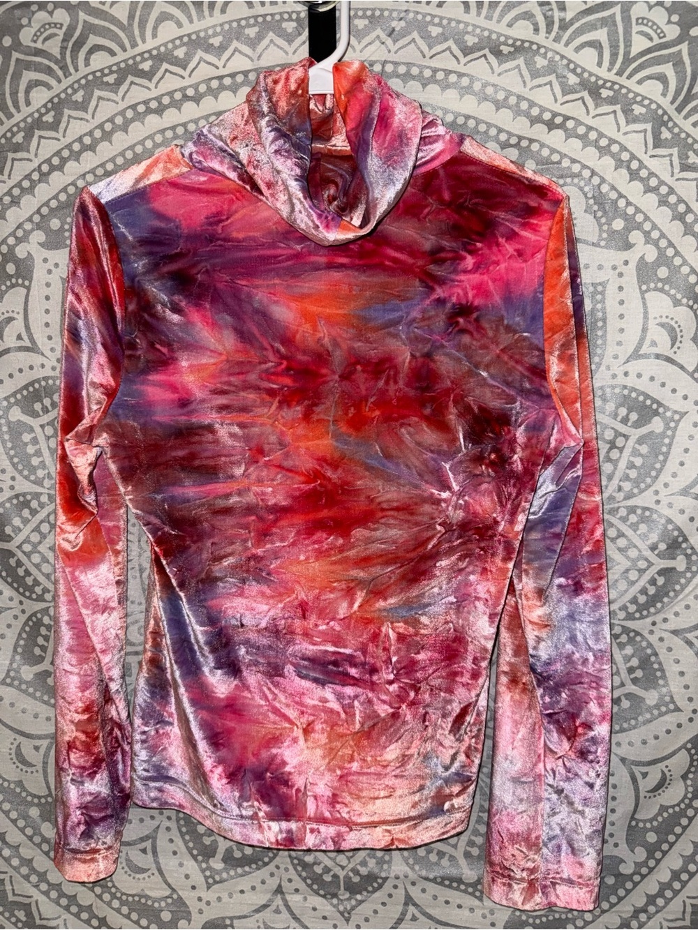 Vintage Skea Shimmies Women's Velvet Tie-Dye Long Sleeve Top Medium